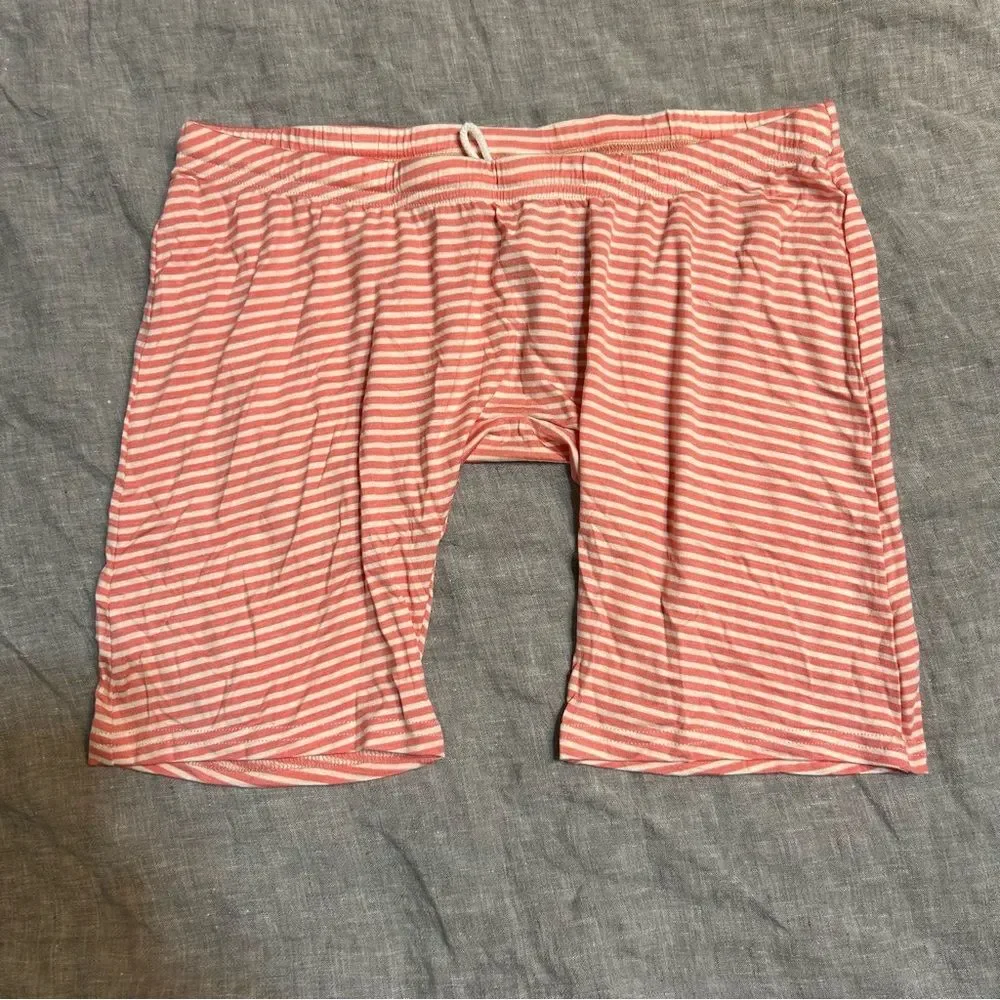 N2N Bodywear Candy Boy Stretch Biker Shorts Pink White Stripes Large New